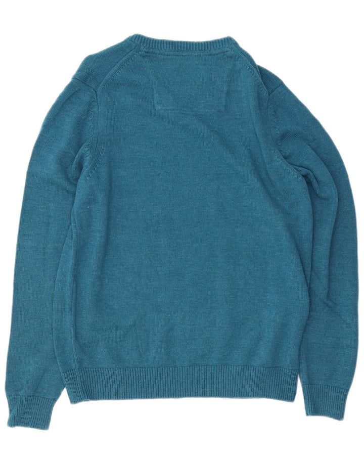 IZOD Mens V-Neck Jumper Sweater Medium Blue Cotton
