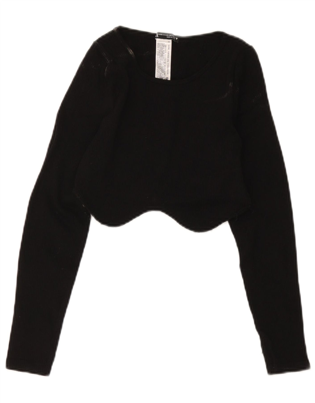 Zara Womens Crop Top Long Sleeve UK 4 XS Black Polyamide