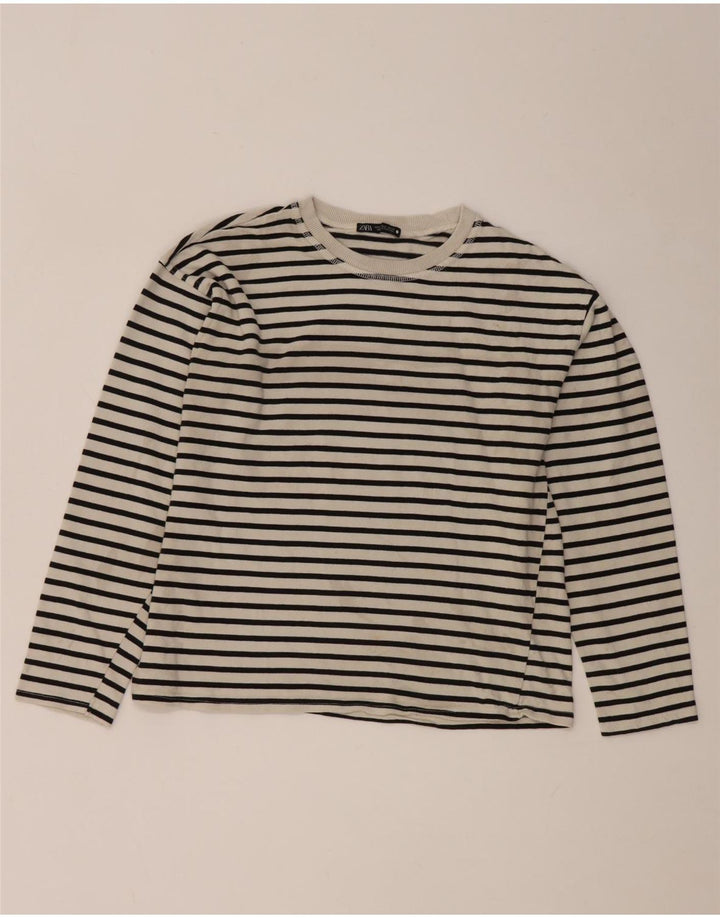 Zara Womens Top Long Sleeve UK 10 Small White Striped