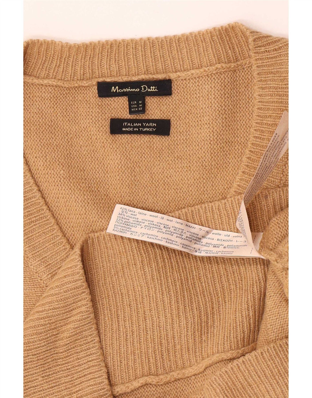 Massimo Dutti Dame V-hals sweater UK 14 Medium Beige Uld