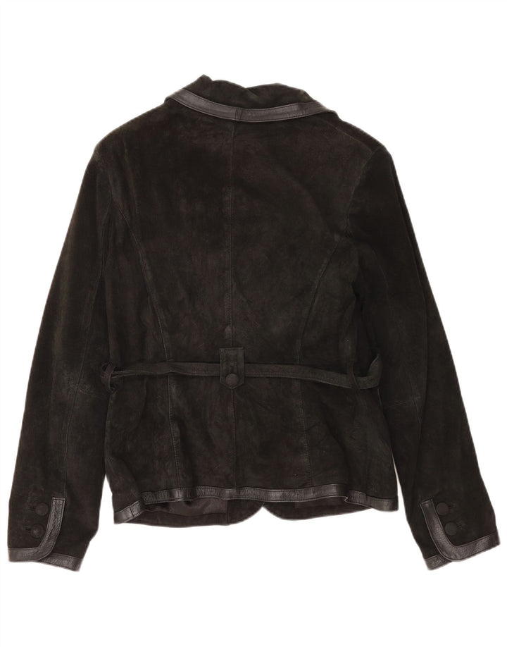 Giacca blazer da donna in pelle scamosciata a 3 bottoni successiva UK 14 pelle nera media