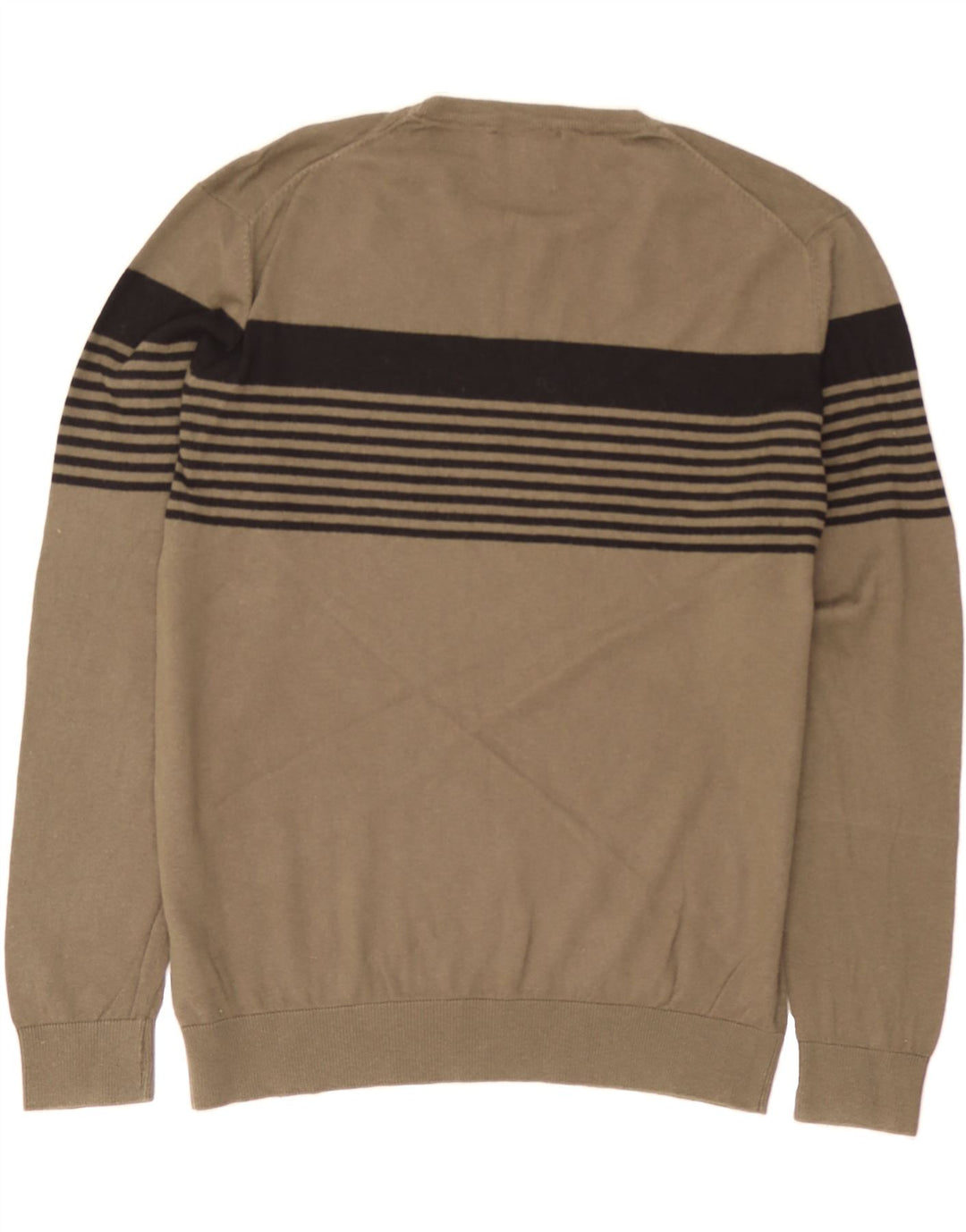 GAS Mens Crew Neck Jumper Sweater XL Grey Striped Cotton Vintage Gas and Second-Hand Gas from Messina Hembry 