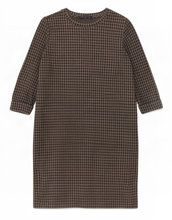 Marks & Spencer Womens 3/4 Sleeve Shift Dress UK 10 Small Grey Gingham