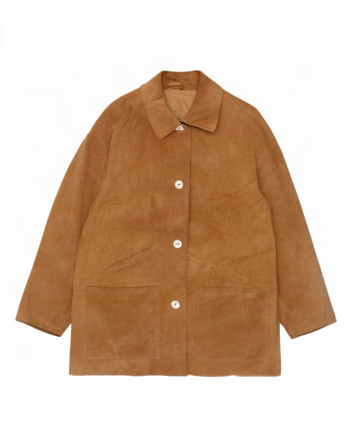 Vintage Womens Oversized Suede Overcoat IT 42 Medium Beige Leather