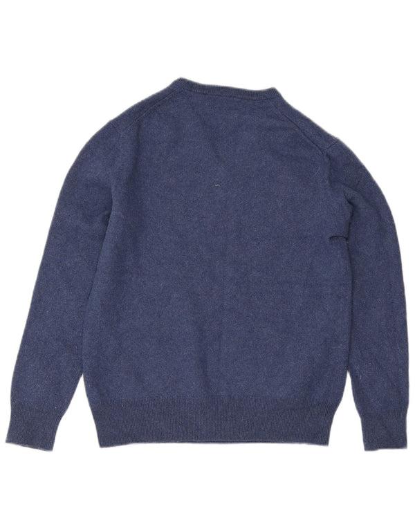 Polo Ralph Lauren suéter con cuello en V para mujer UK 10 Small Navy Blue Wool