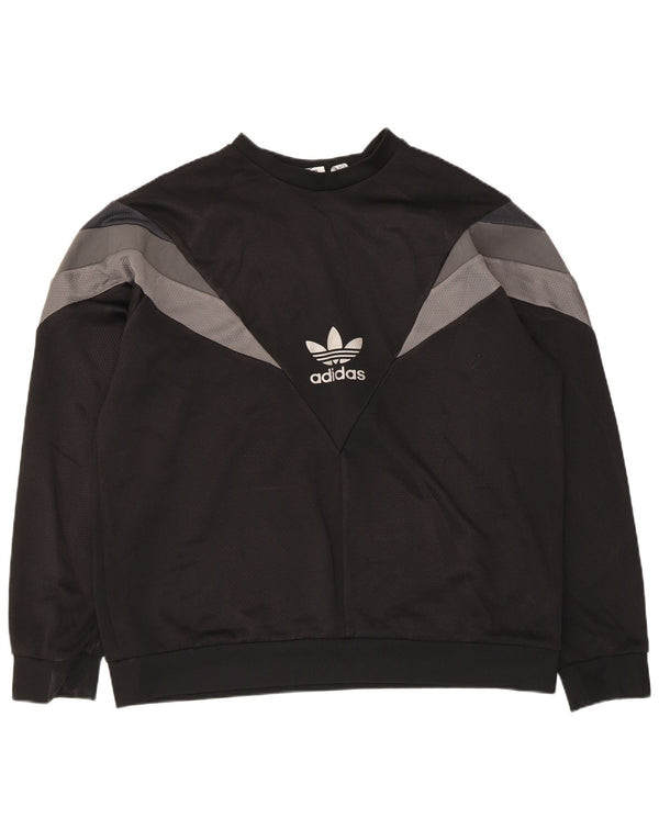 Adidas Mens Sweatshirt Jumper XL Black Colourblock Polyester