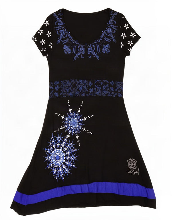 Женское платье-футболка Desigual UK 14, большое черное вискоза с цветочным принтом