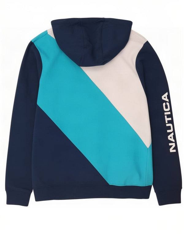 Nautica Mens Graphic Zip Hoodie Sweater Medium Navy Blue Colourblock Cotton