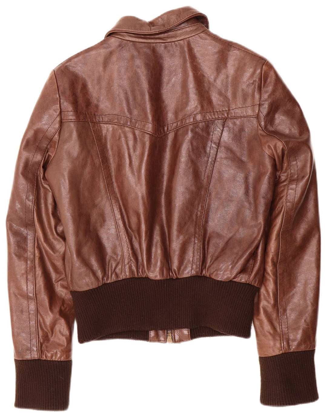 Conbipel Womens Bomber Leather Jacket IT 44 Medium Brown