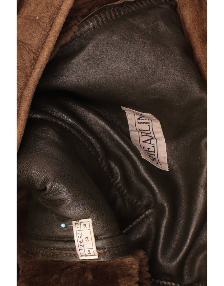 Jachetă vintage pentru bărbați din shearling IT 50 Large Brown