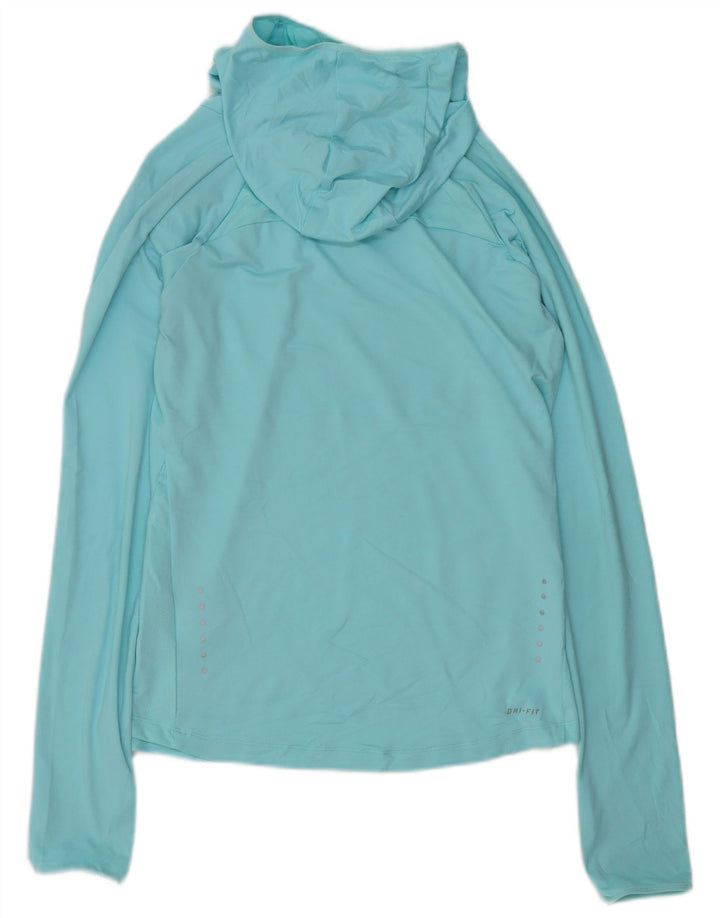 NIKE Womens Dri Fit Hooded Top Long Sleeve UK 10 Small Blue Polyester