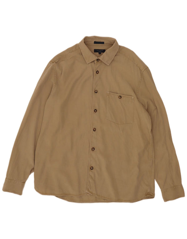 Ted Baker Mens Shirt Size 4 Large Beige Lyocell