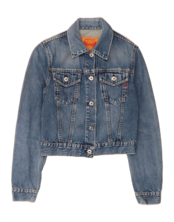 REPLAY Womens Crop Denim Jacket UK 10 Small Blue Cotton Vintage Replay and Second-Hand Replay from Messina Hembry 