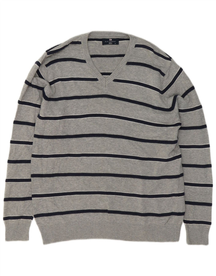 Marks & Spencer Herre Blue Harbor V-hals sweater mellem grå stribet