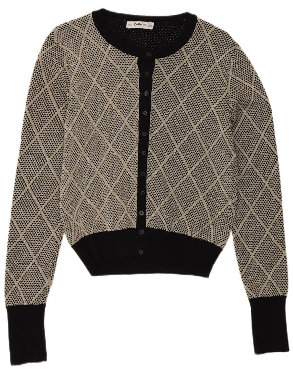 Zara Damen-Cardigan-Pullover UK 10 Small Grau Argyle/Diamond Viscose