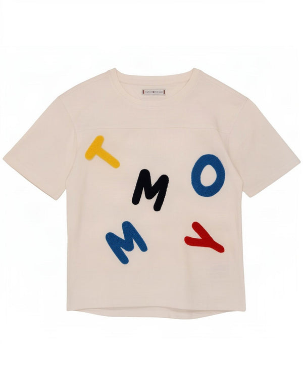 Футболка с рисунком Tommy Hilfiger для мальчиков, топ 9–10 лет, белый хлопок