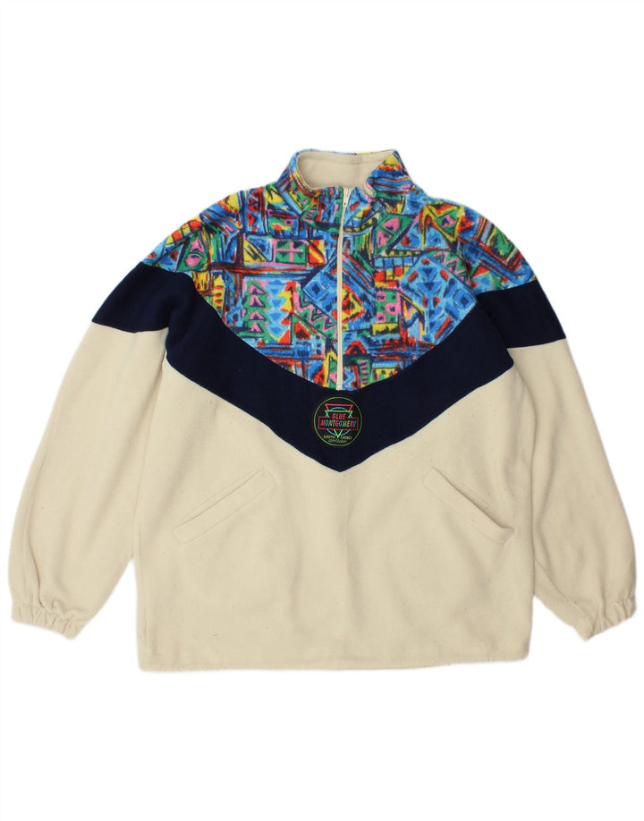 MONTGOMERY Mens Zip Neck Fleece Jumper Large Multicoloured Colourblock