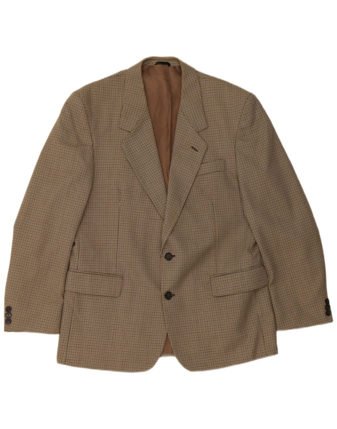 Bersani Veste Blazer 2 Boutons Homme UK 40 Large Marron Pied-de-Poule Polyester