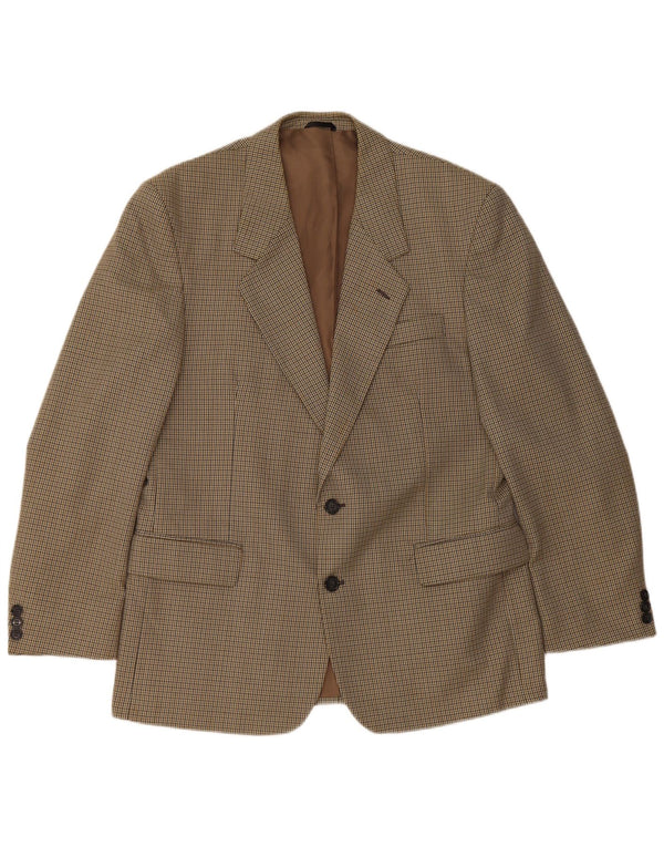Bersani Veste Blazer 2 Boutons Homme UK 40 Large Marron Pied-de-Poule Polyester