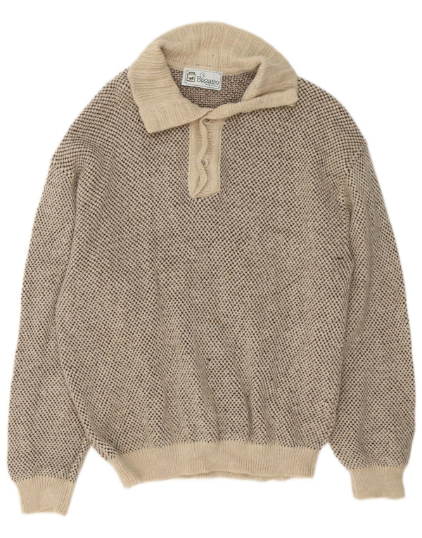 Bizzarro Mens Button Neck Jumper Sweater IT 48 Medium Beige Flecked