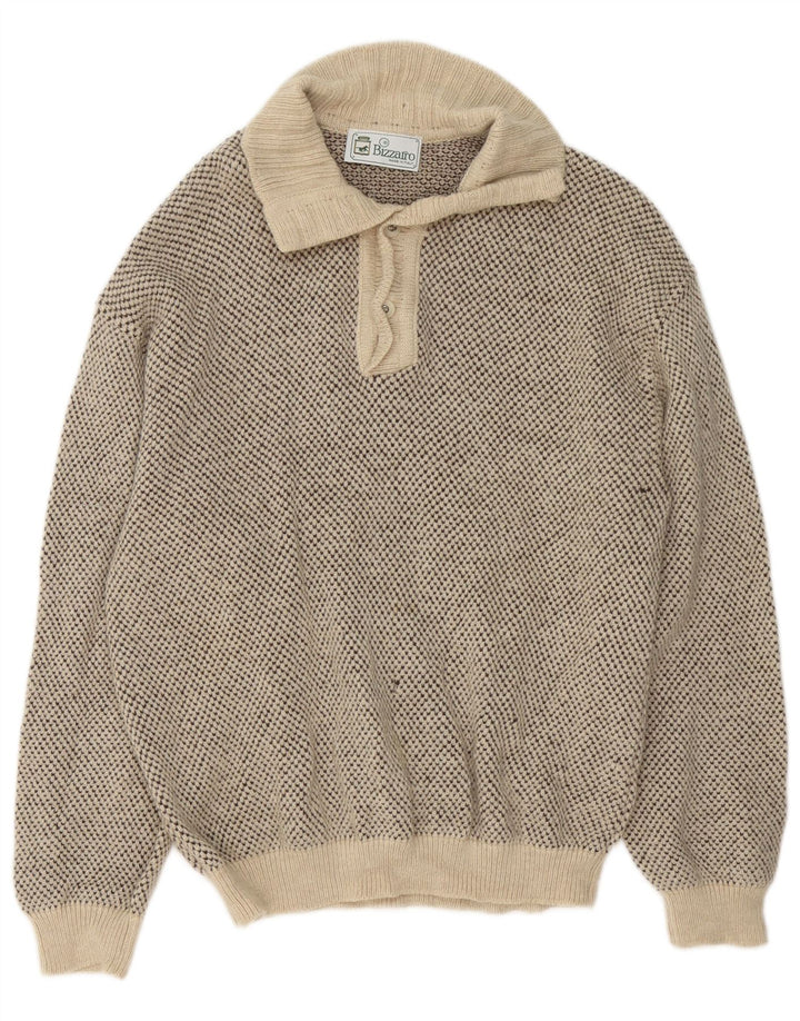 Bizzarro Jersey con cuello y botones para hombre IT 48 Medium Beige Moteado