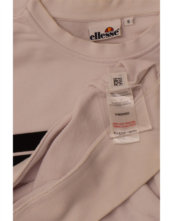 ELLESSE Mens Graphic Sweatshirt Jumper Small White Colourblock Cotton