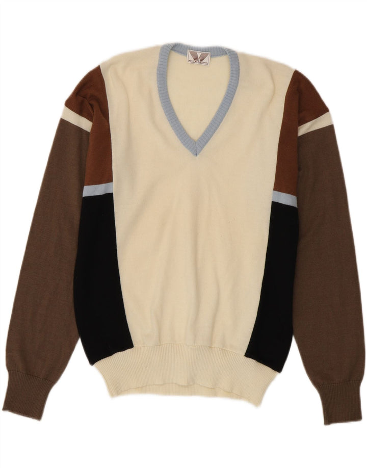 Męski sweter VINTAGE z dekoltem w kształcie litery V IT 50 Średni, wielokolorowy blok kolorów
