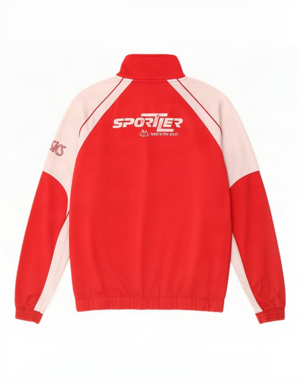 Asics Mens Graphic Tracksuit Top Jacket Medium Red Colourblock Polyester