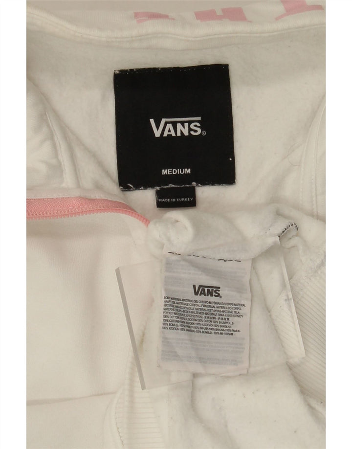 VANS Mens Graphic Zip Neck Sweatshirt Jumper Medium White Cotton