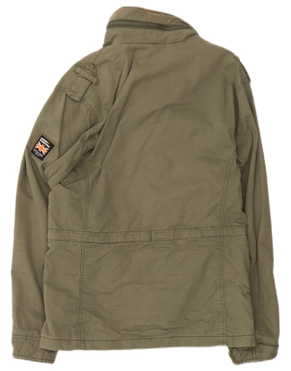 Superdry Mens Hooded Military Jacket UK 38 Medium Khaki Cotton