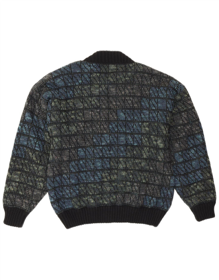Giubbotto bomber lavorato a maglia da uomo Tobia System EU 46 piccolo blu navy a quadri in lana retrò