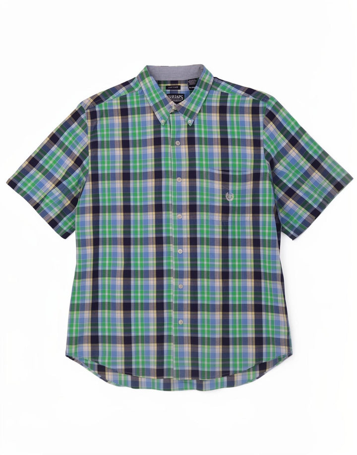 Chaps Mens Short Sleeve Shirt XL Green Check Cotton