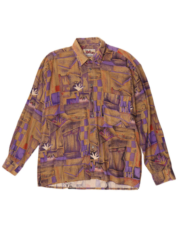 Vintage Mens Shirt Large Brown Geometric