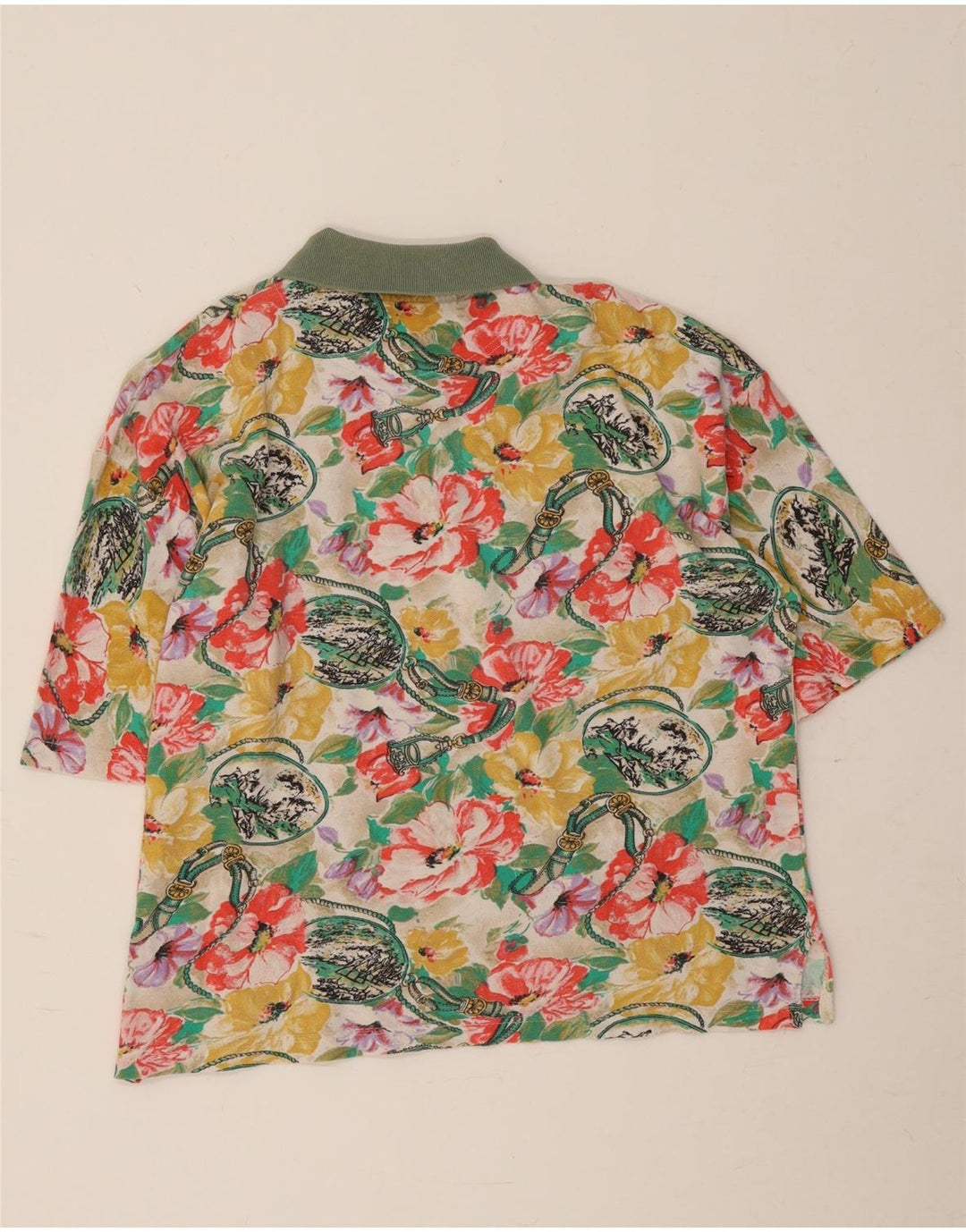 Polo vintage da uomo grande floreale multicolore