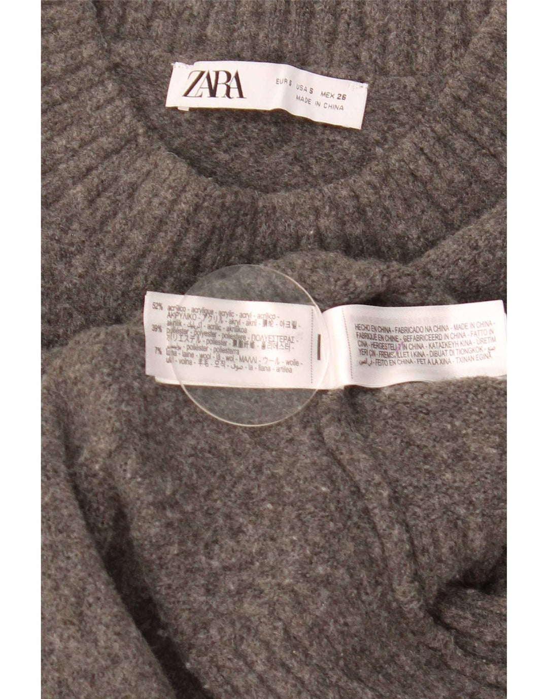 Zara Womens Crop Oversized Crew Neck Jumper Sweater UK 10 Small Grey