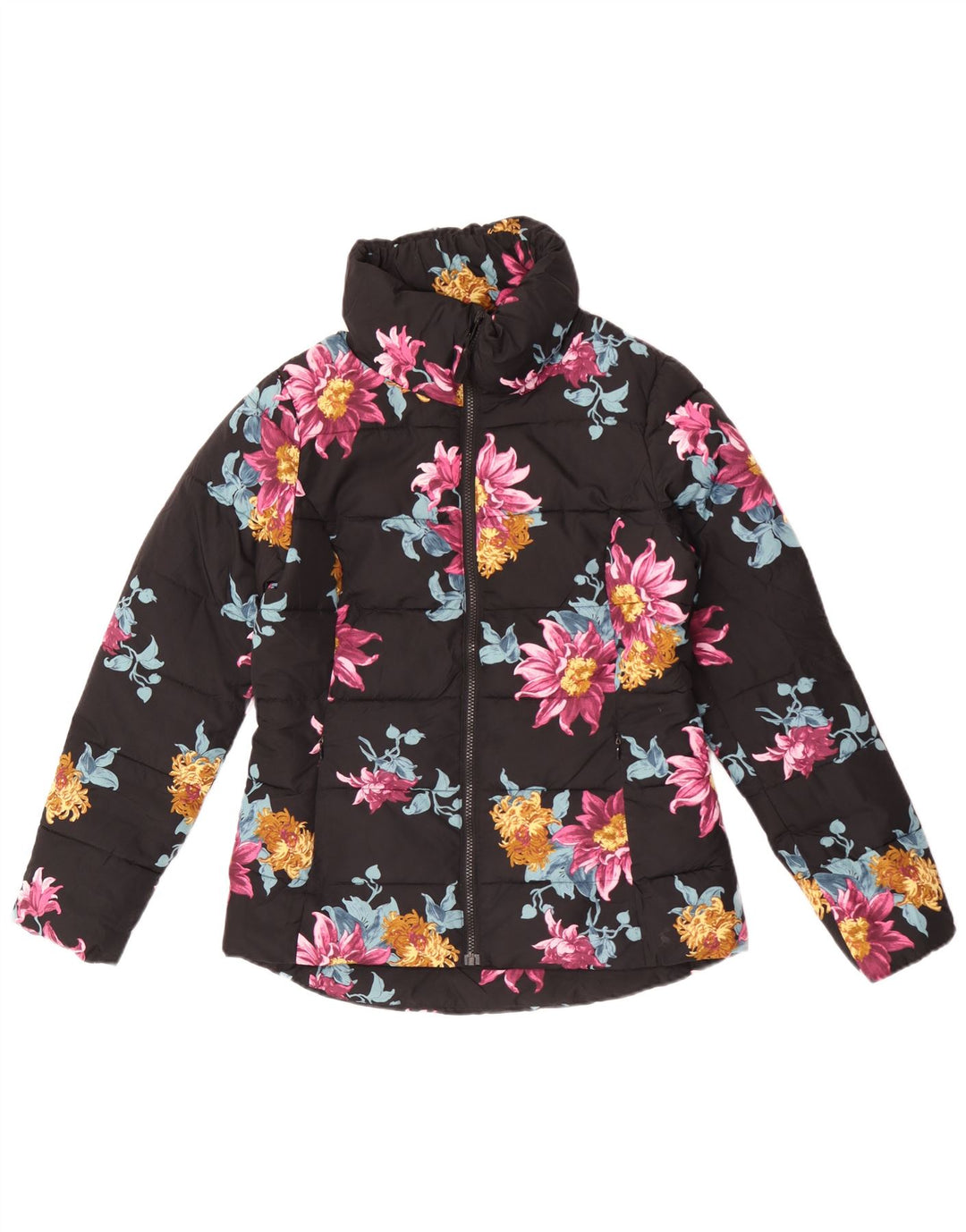 Joules Womens Oversized Padded Jacket UK 10 Small Black Floral Polyester
