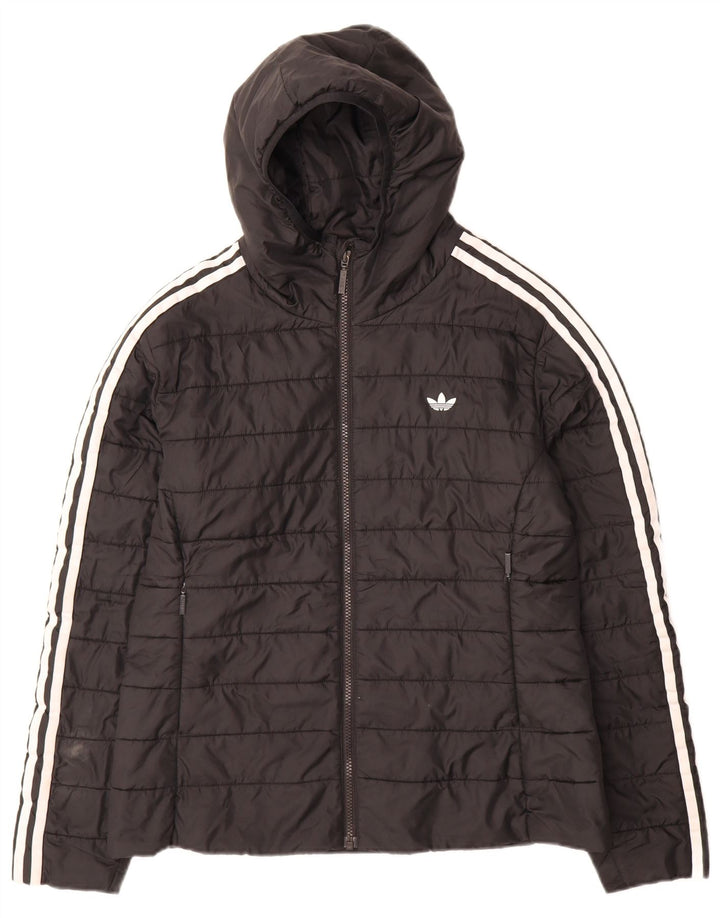 Giacca imbottita con cappuccio da donna Adidas UK 14 grande poliestere nero