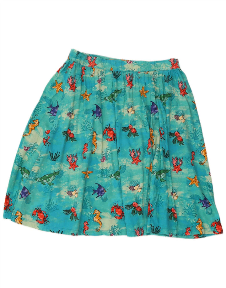 Lindy bop Womens Abstract Pattern Flared Skirt UK 12 Medium W30 Blue Cotton