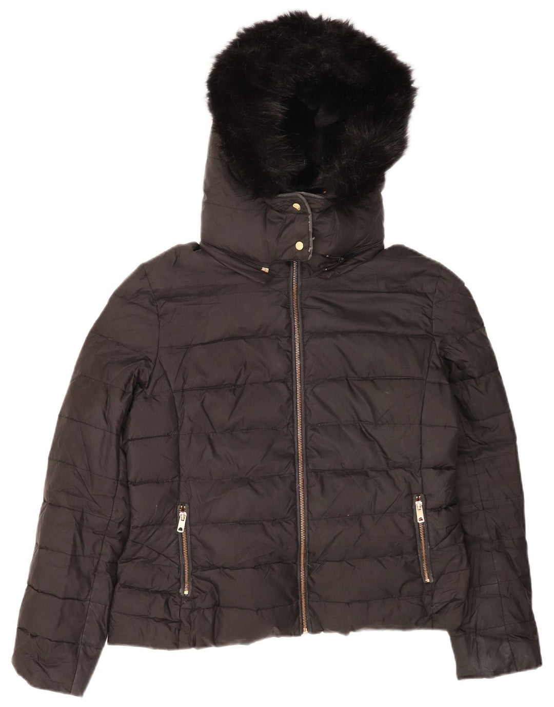 Giacca imbottita con cappuccio da donna Zara UK 18 XL poliestere nero