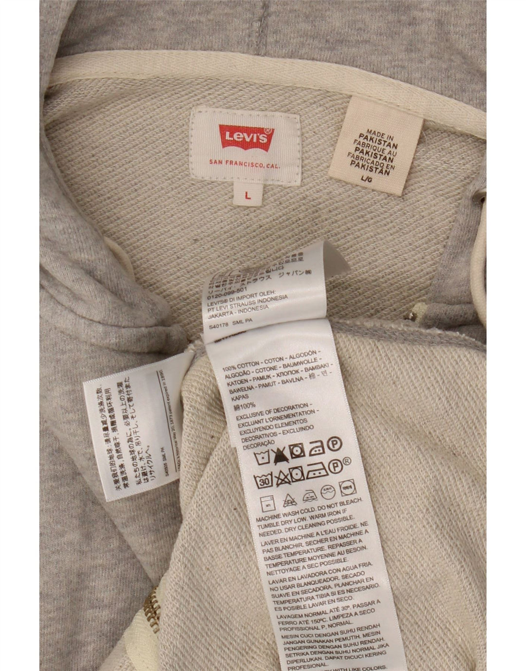 Levi's Mens Zip Hoodie Sweater Large Grey Flecked Cotton