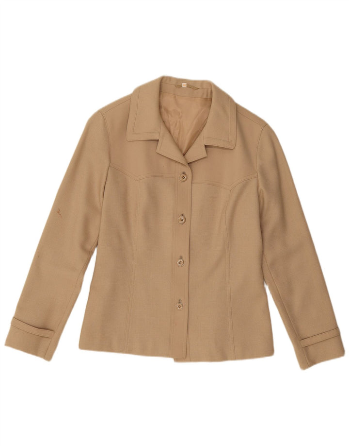 VINTAGE Womens 4 Button Blazer Jacket IT 40 Small Beige Wool