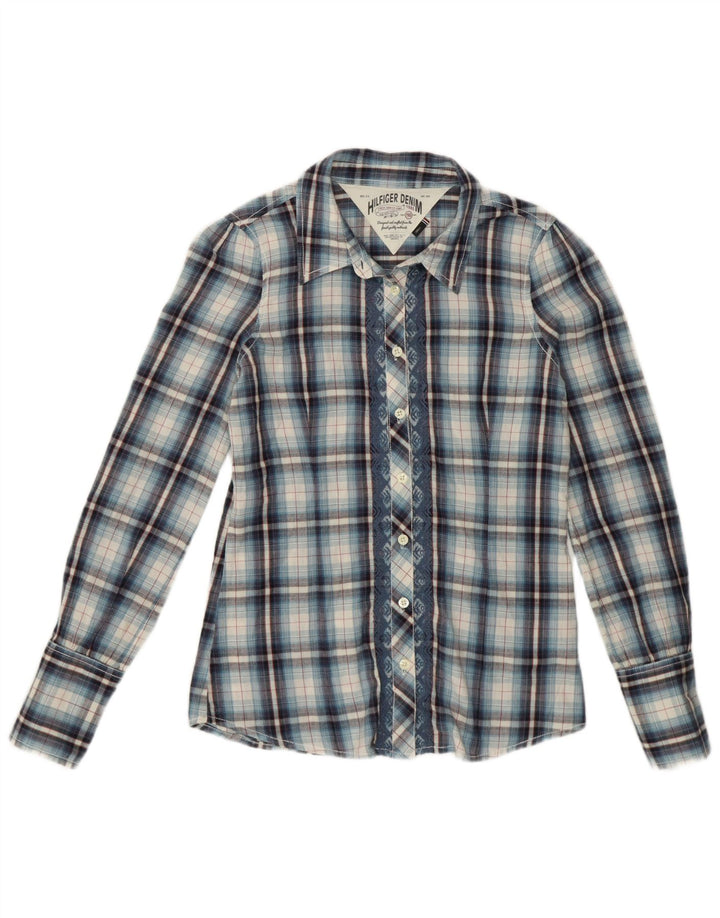 Tommy Hilfiger Womens Shirt UK 10 Small Blue Check Cotton