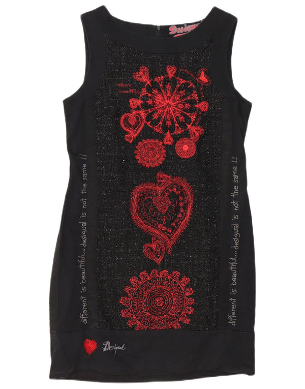 Desigual Womens Graphic Sleeveless Sheath Dress EU 40 Medium Black Paisley