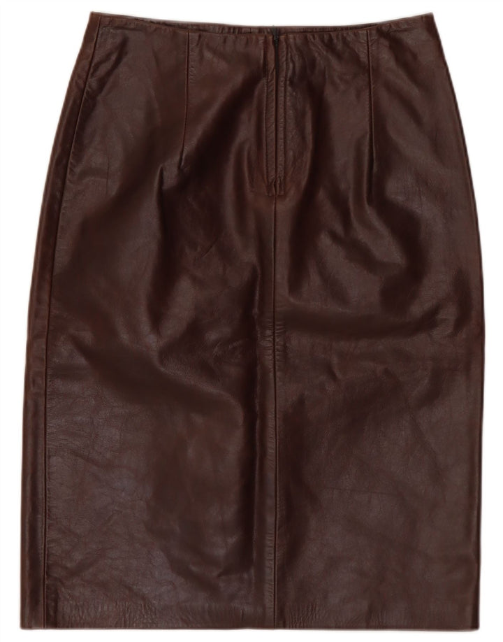 Vintage Womens Leather Skirt IT 40 Small W28 Brown Leather