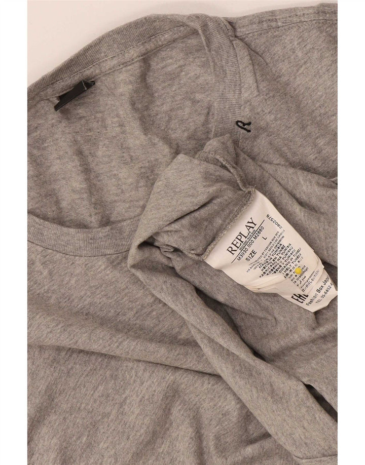 Replay Mens T-Shirt Top Large Grey Flecked Cotton