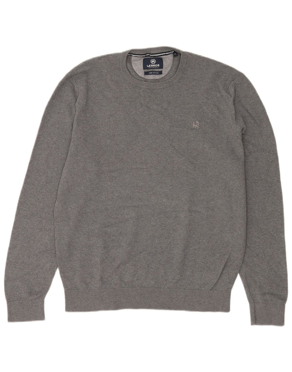 Lerros Męski sweter z okrągłym dekoltem XL, szara bawełna