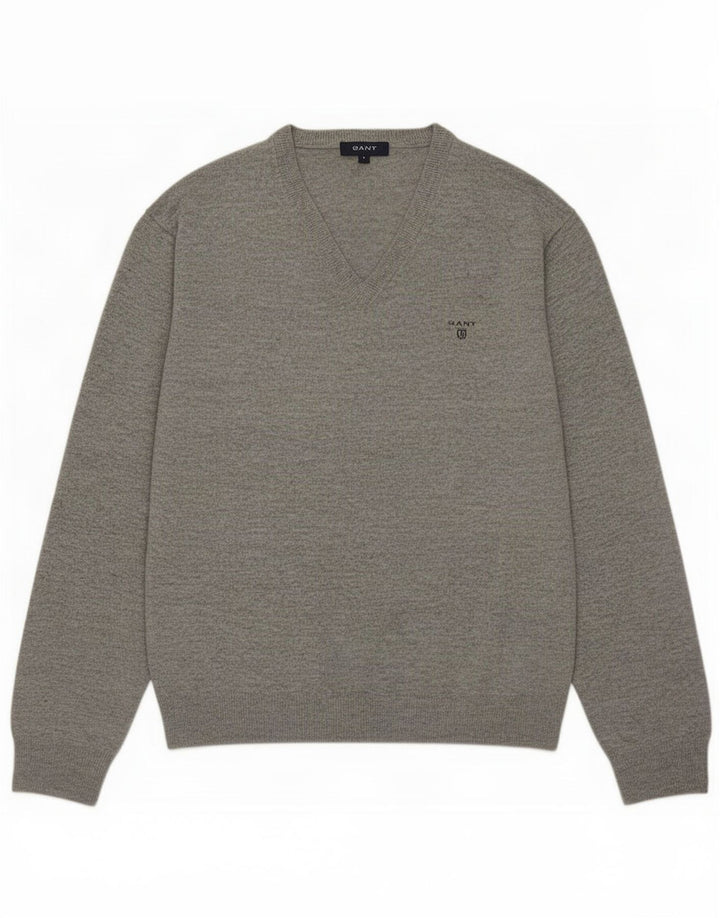 Gant Herren-Pullover mit V-Ausschnitt, groß, graue Lammwolle