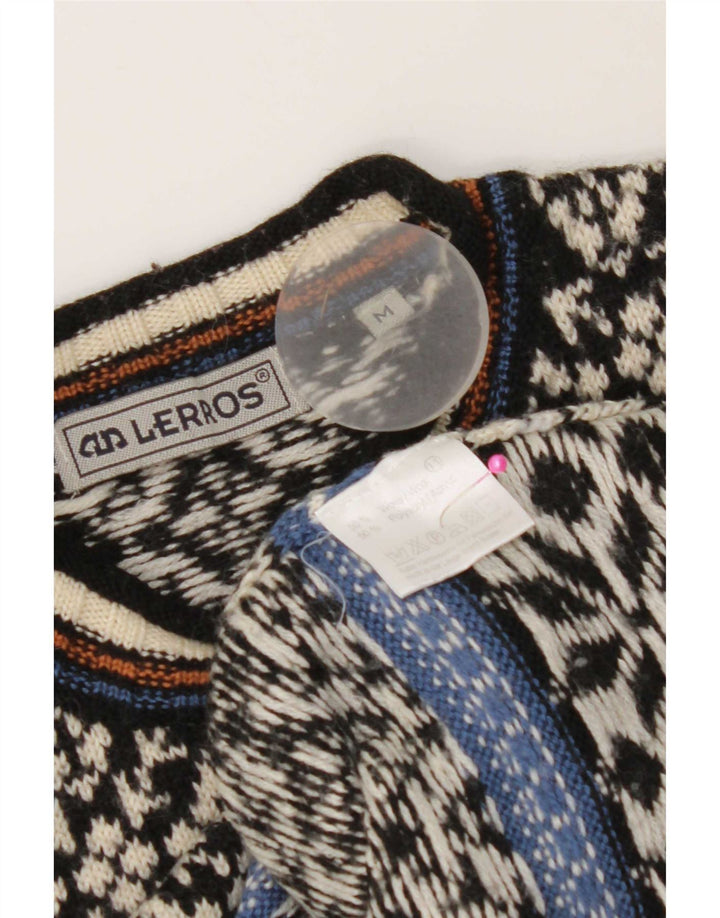 Lerros Mens Crew Neck Jumper Sweater Medium Black Fair Isle Wool