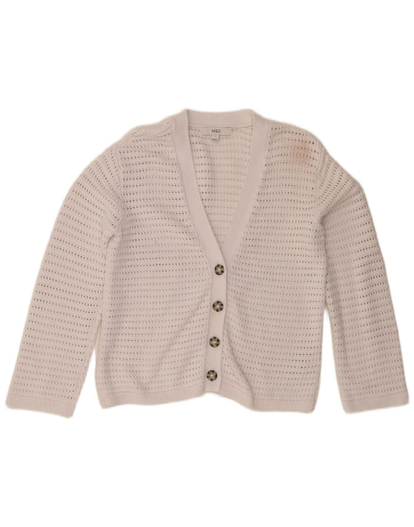 Marks & Spencer Damen Häkel-Cardigan-Pullover UK 10 Small Weiße Baumwolle