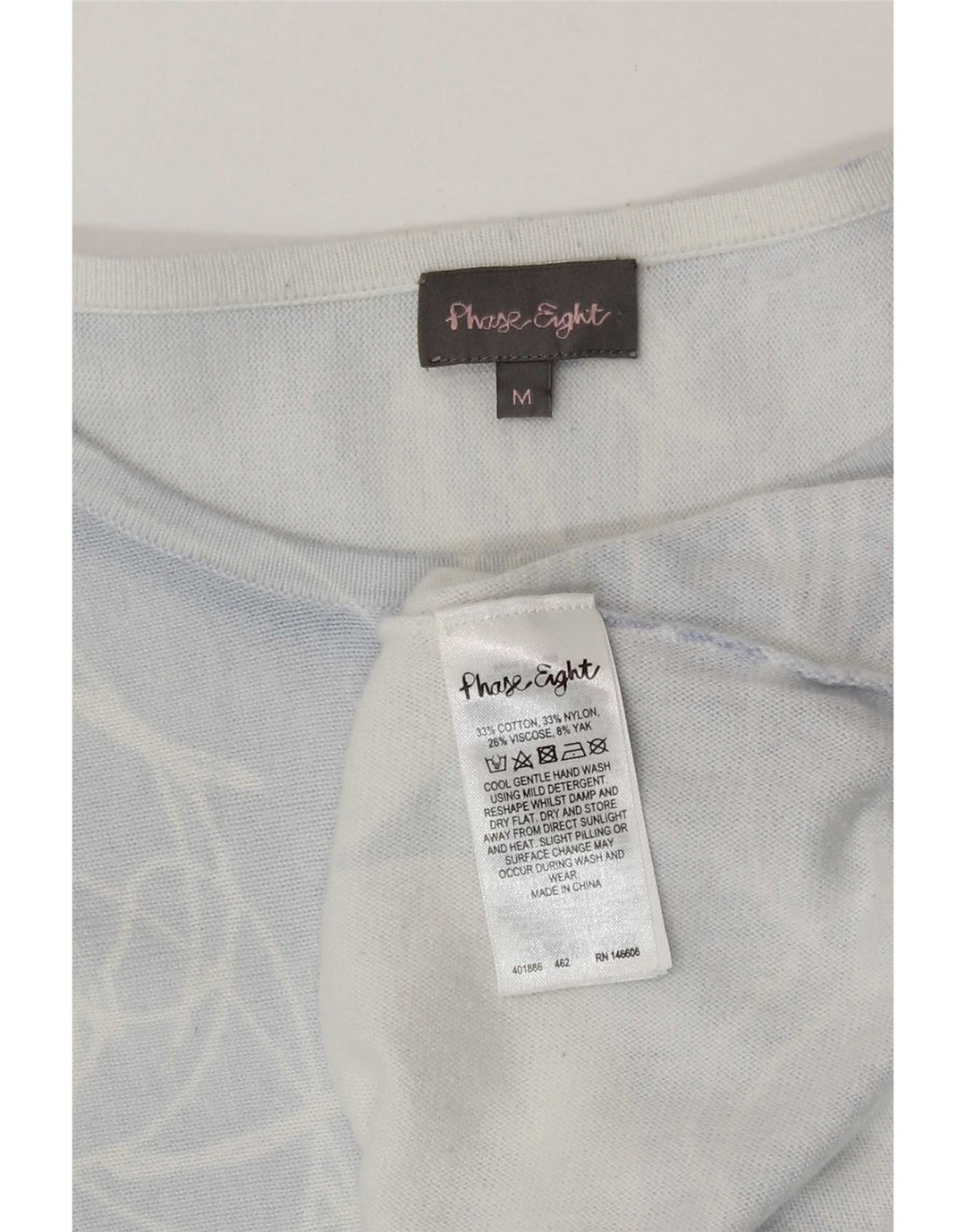 Phase Eight Womens Top 3/4 Sleeve UK 12 Medium Blue Floral Cotton